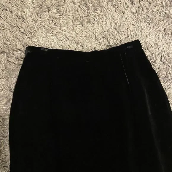 Kay Unger Formal Black Silk Blend Velvet Maxi Skirt High Back Slit Size 4